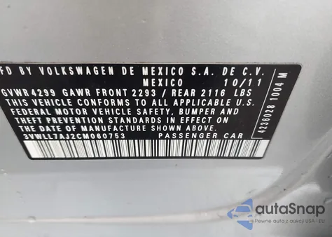 2012 Volkswagen Jetta 2.0L Tdi from USA, damaged, VIN 3VWLL7AJ2CM060753